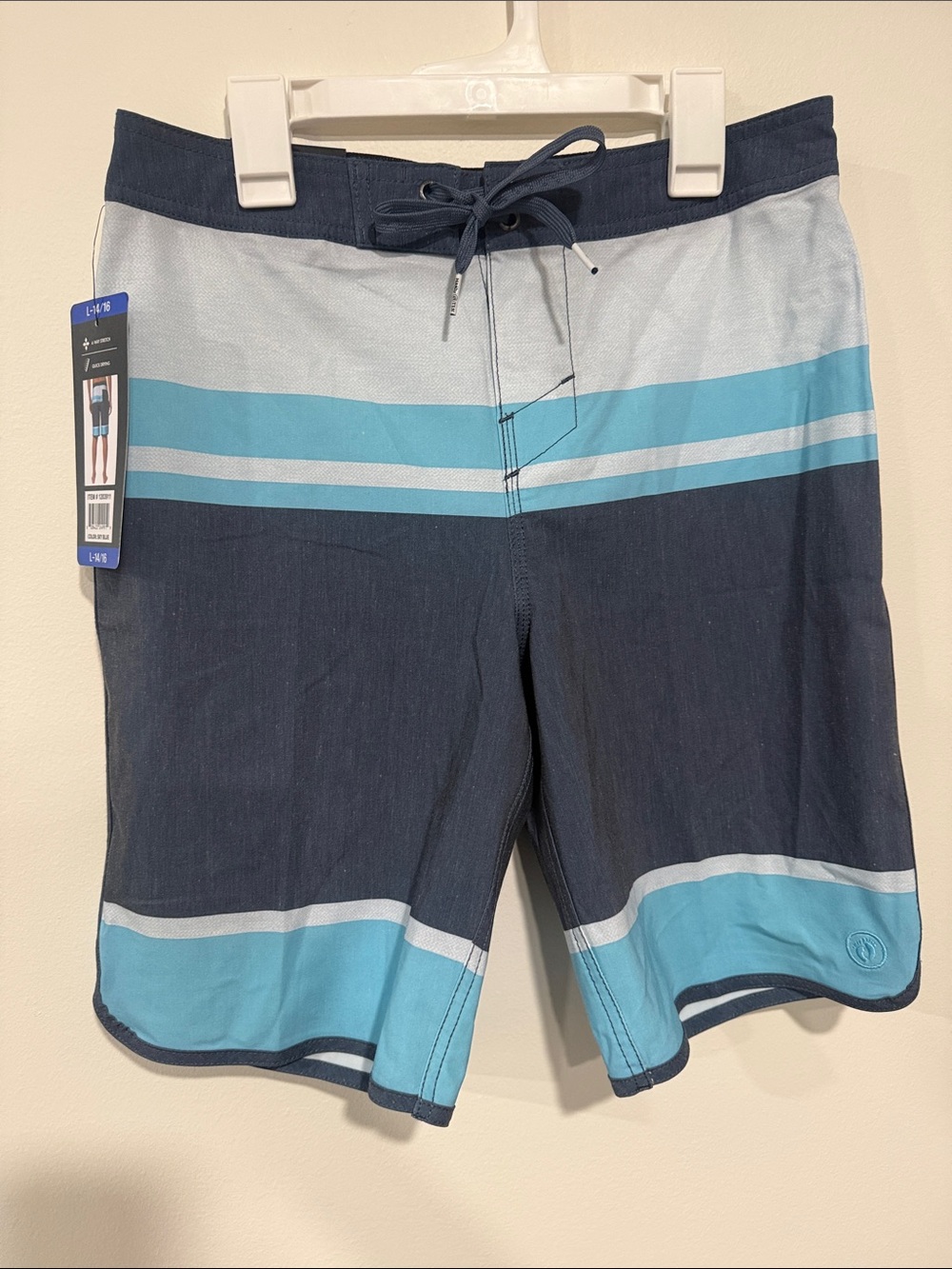 Hang Ten Navy and Aqua Stripe Board Shorts
